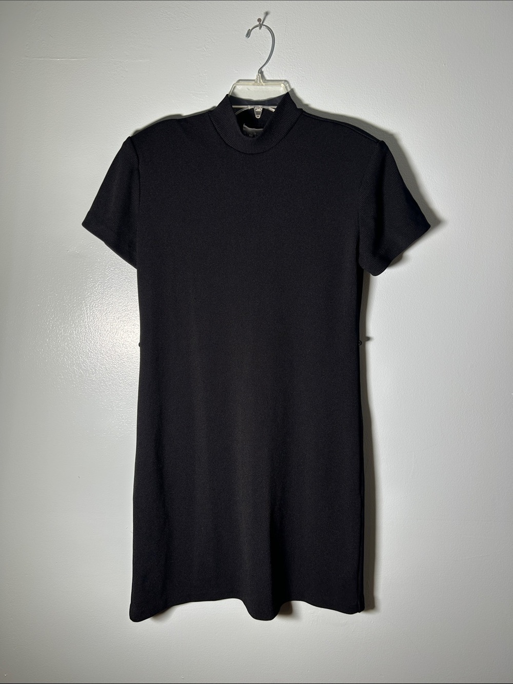 Vintage Black Short Sleeve Mock Neck Dress - Women's